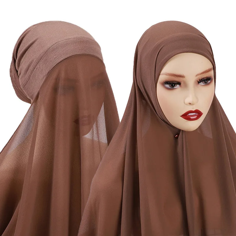 2 In 1 Chiffon Hijab Scarf With Jersey Inner Cap All In 1